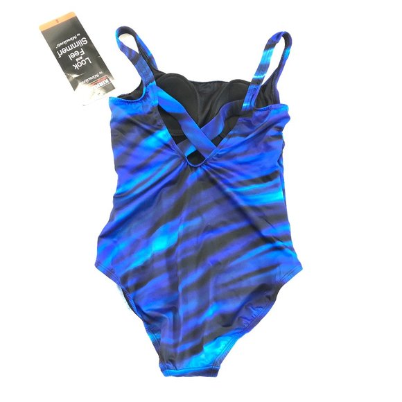 Miraclesuit Wavy Navy One Piece Swimsuit - Picture 4 of 6